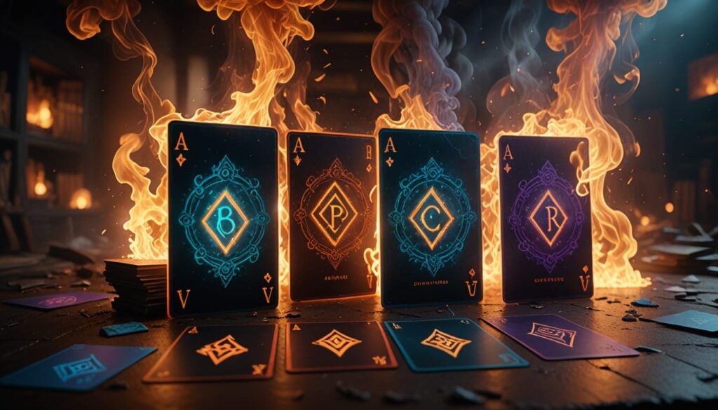 4 floating cards
